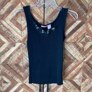 Black tank top with sequin lace accent medium new